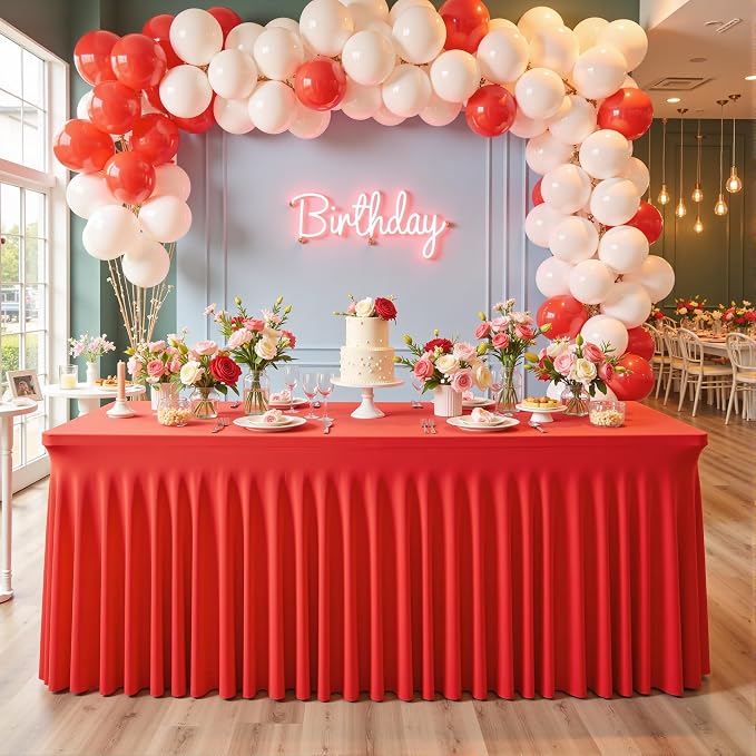 gogoparti 8 Pack Spandex Red Fitted Table Cloth for 6ft Rectangle Tables Red Stretch Tablecloth Table Covers Skirt Banquet Wrinkle Free Tablecloths for Parties Wedding
