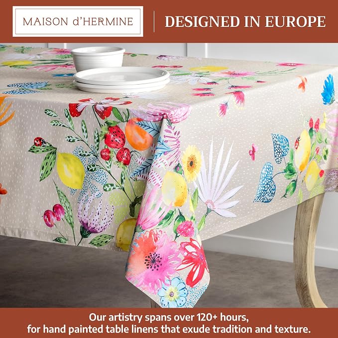 Maison d' Hermine Table Cloth Rectangle Table 100% Cotton 70 x 120 Inches Tablecloth Reusable Decorative for Dining Kitchen Room Farmhouse Party Home Hotel Restaurant Spring Summer- Jardin D'Ete - Fog