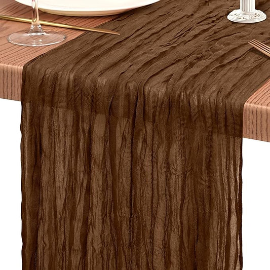 1 Pack Cheesecloth Table Runner 10FT Brown Table Runner Boho Gauze Cheese Cloth Table Runners Long Rustic Sheer Table Decorations for Wedding Party Baby Bridal Shower Birthday Holiday Home