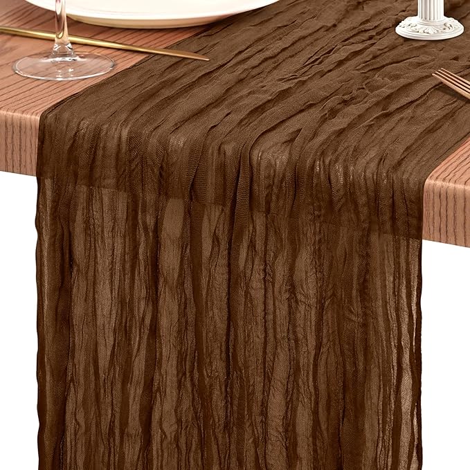 30 Pack Cheesecloth Table Runner 10FT Brown Table Runner Boho Gauze Cheese Cloth Table Runners Long Rustic Sheer Table Decorations for Wedding Party Baby Bridal Shower Birthday Holiday Home