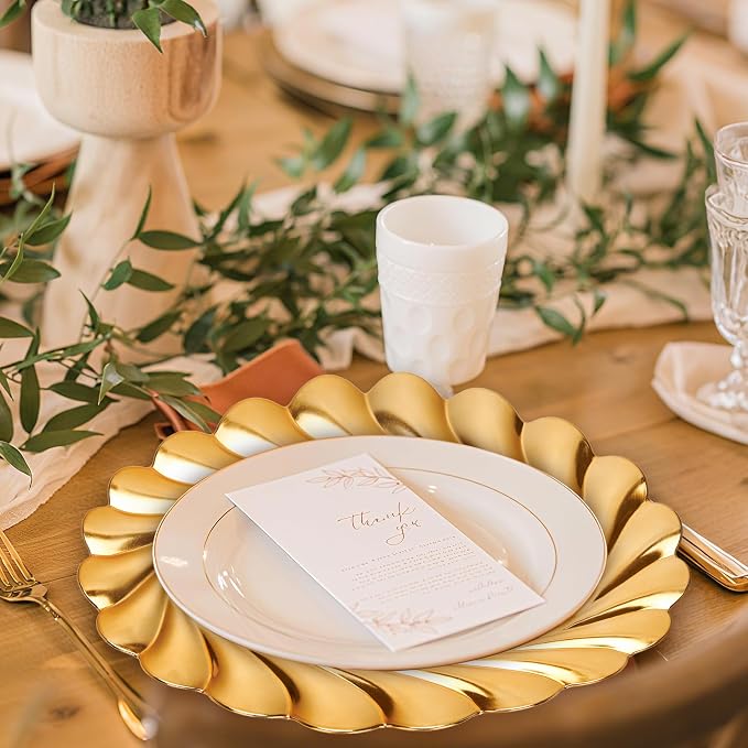 13 Inch Multi-Pack Bulk Round Plastic for Dinner Charger Plates | Round Plastic Charger Plates ,Elegant Table Decor for Weddings Events Parties Receptions Birthdays Anniversaries Holidays