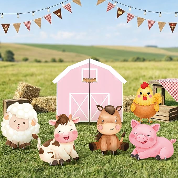 6 Pcs Large Farm Animals Decorations 20 Inch Cute Animal Cardboard Cutouts Cartoon Backdrop for Farm Birthday Party Supplies Baby Shower Decorations Photo Booth Props Gifts