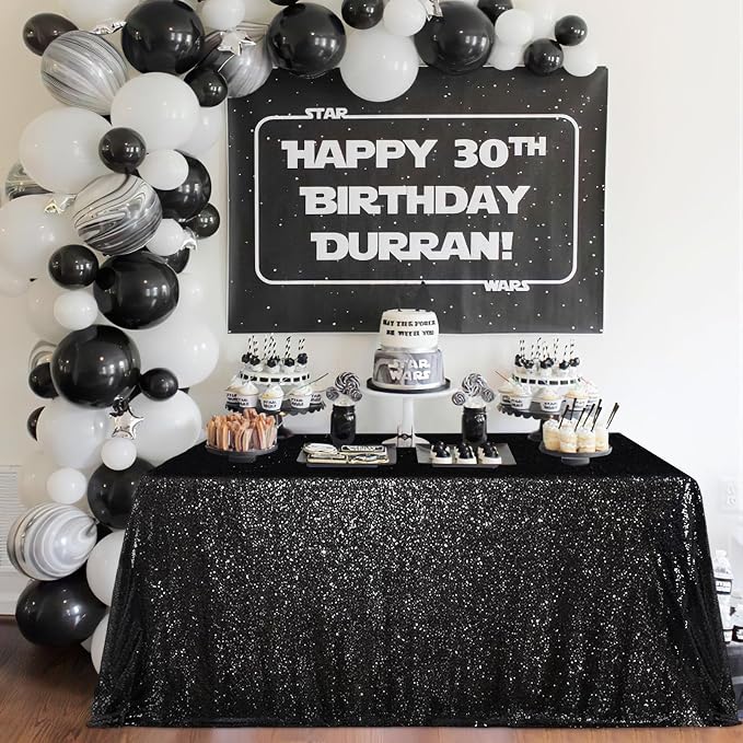 MoKoHouse Black Tablecloth Rectangle 60" x 102" Glitter Table Cloth Sequin Fabric for Halloween Party Wedding Ceremony Cake Dessert Table Decorations