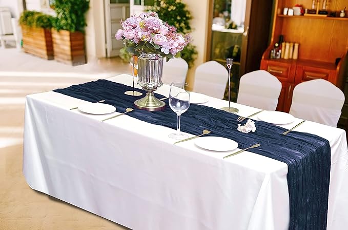 15 Pack Navy Blue Cheesecloth Table Runner 10Ft Gauze Cheese Cloth Table Runner 35x 120Inch Romantic Boho Table Runners for Wedding Birthday Party Anniversary Bridal Baby Shower Reception Table Décor