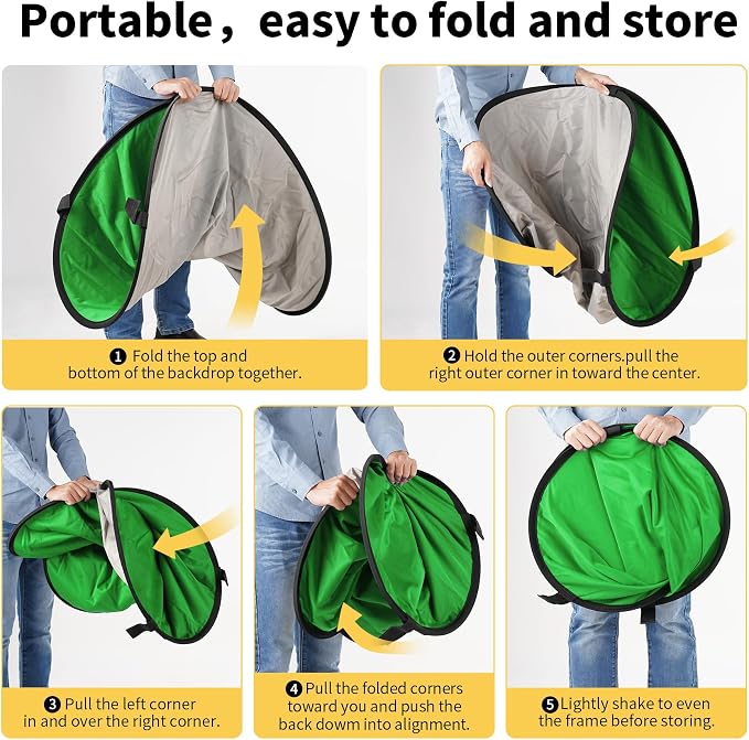 5x6.6ft Reversible Green Grey Backdrop for Photography, Pop-Up Collapsible Background 2-in-1 Muslin Self Tape Backdrop with Clip and Carry Case