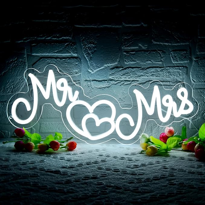 Mr and Mrs Neon Sign for Wall Decor,Neon Wedding Signs for Reception,Mr and Mrs Sign for Wedding Decorations,Wedding neon sign for Engagement Party，Anniversary,Valentine's Day,15.7 * 8.7 inch(D251)