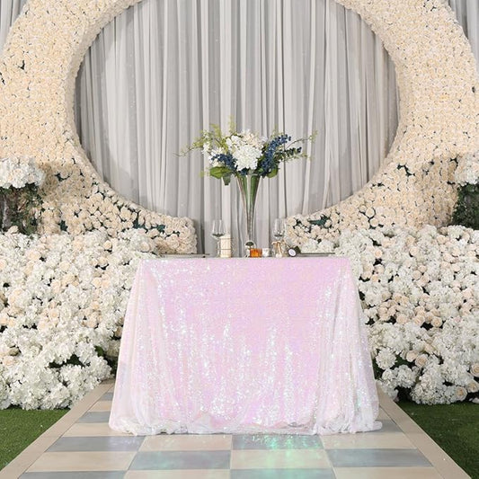 PartyDelight Sequin Tablecloth Square Table Overlay 90"x 90" Iridescent