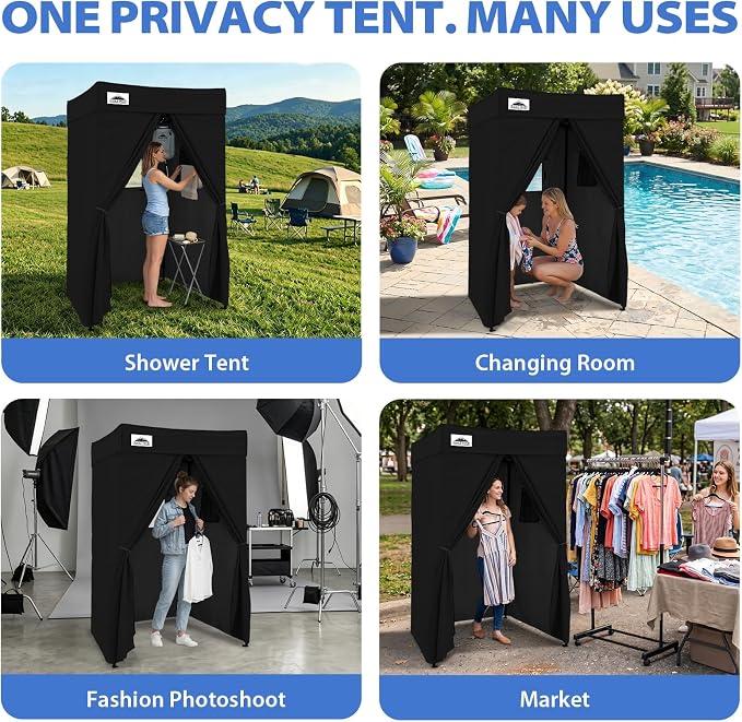 EAGLE PEAK 4x4 Pop Up Changing Tent, Flat Top Changing Room, Black | Portable, Privacy Tent, Pool Cabana, Dressing Room, Shower & Toilet Use, Opaque Fabric, Instant Setup, Photoshoots, Camping