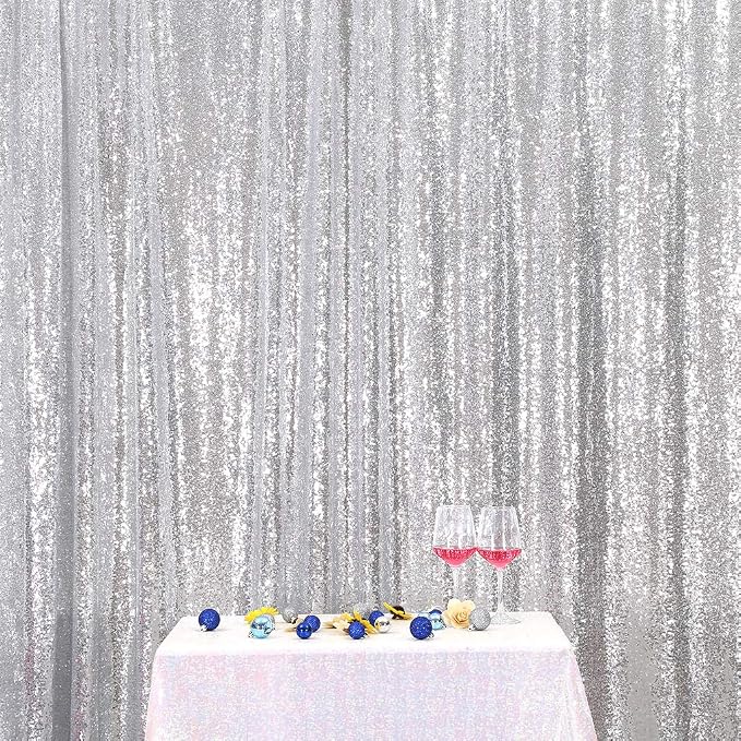 Eternal Beauty Silver Sequin Backdrop, 8x8 Ft Glitter Background Curtains for Shimmer Photography Party Wedding Birthday Back Drop Decor