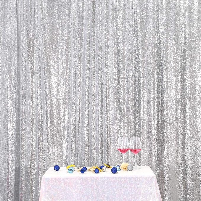 Eternal Beauty Silver Sequin Backdrop, 5x7 Ft Glitter Background Curtains for Shimmer Photography Party Wedding Birthday Back Drop Decor