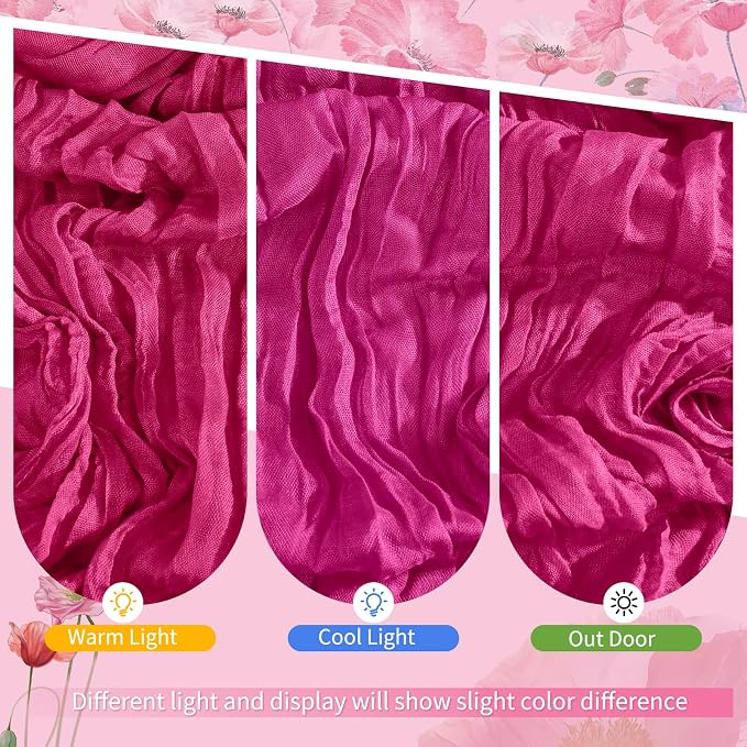 4 Pack Fuschia Cheesecloth Table Runner 17 x 108 inch Boho Gauze Table Runner Rustic Sheer Cheese Cloth Table Decorations for Wedding Party Baby Bridal Shower Birthday Holiday Home