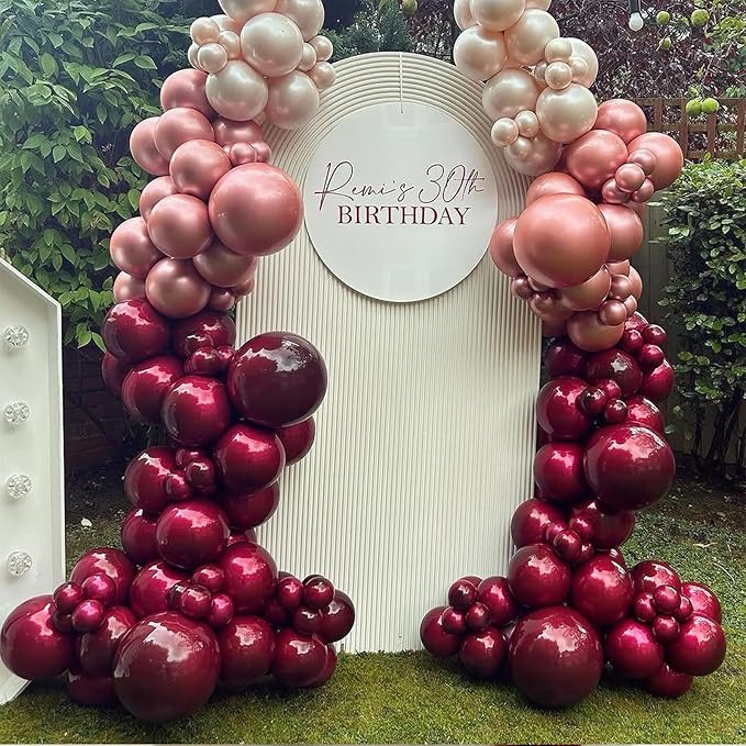 108Pcs Burgundy Double Stuffed Balloons Different Size, 18/12/10/5 inch Maroon Wine Red Balloons Garland Arch kit for Birthday Mother Day Baby Shower Wedding Party Decorations