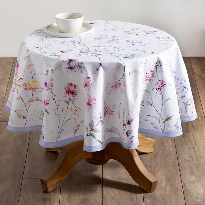 Maison d' Hermine Table Cloth Round Table 100% Cotton 63 Round Inches Tablecloth Reusable Decorative for Dining Kitchen Room Farmhouse Party Home Hotel Restaurant Spring Summer - Summer Floral