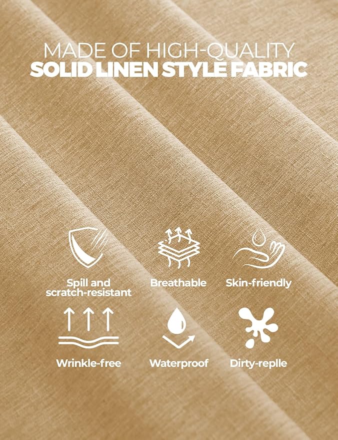 Decorelia Faux Linen Farmhouse Table Cloth 60"x104" for 6 ft Rectangle Table, Beige Waterproof Outdoor Washable Cloth Tablecloth for Rectangular Dining Room Kitchen Outdoor Party Restaurant Decor