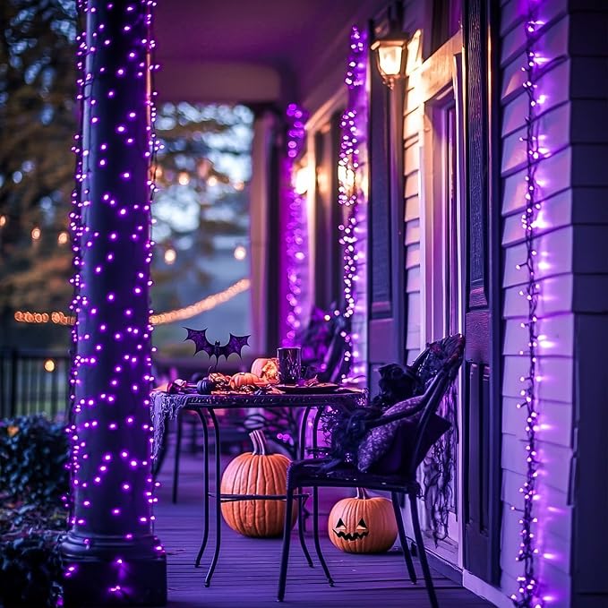 JMEXSUSS 250 LED Christmas String Lights, 91.5ft Purple Halloween Lights Outdoor Waterproof, 8 Lighting Modes Connectable Christmas Tree Light for Yard Patio Party Holiday Decorations