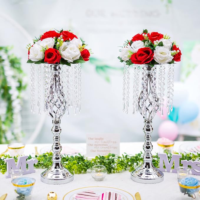 Sliver Vases Centerpieces for Weeding: 19.3" Tall Flower Stand with Crystal Patent for Table Center Piece Party Event Set of 10