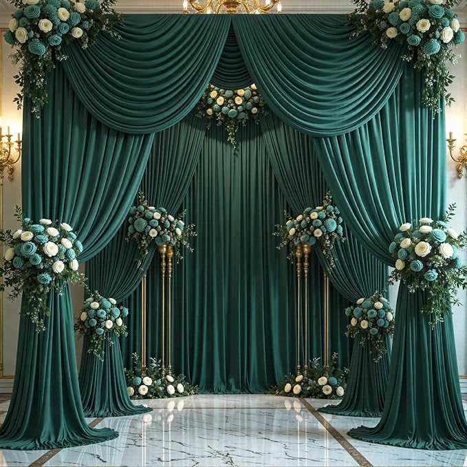 10 Panels Hunter Green Backdrop Curtains for Wedding Party Wrinkle Free Backdrops Curtain Drapes Fabric Decorations Photo Back Drop Cloth for Baby Shower Photography Stage Reception 50ft(W) x 12ft(H)