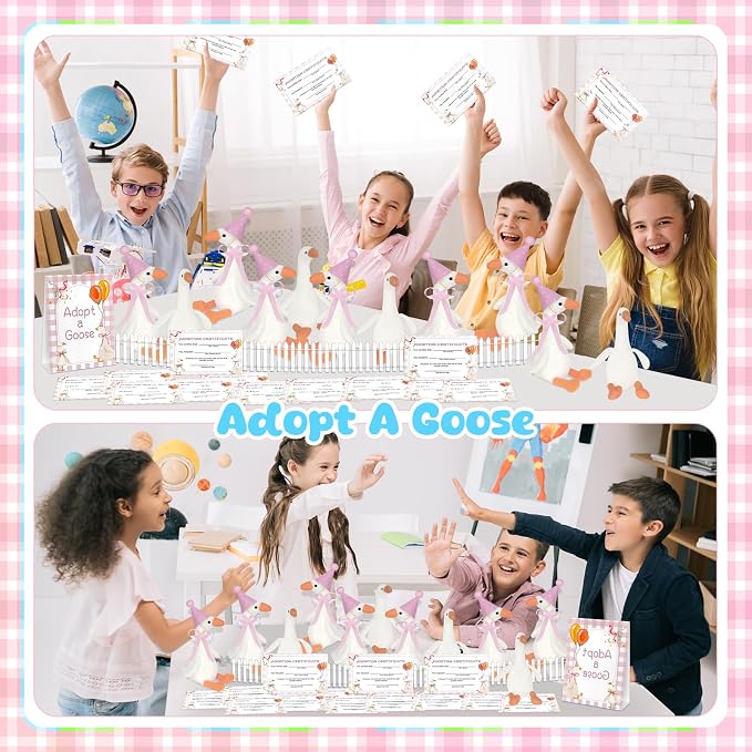 39 Pcs Adopt a Silly Goose Party Favor Include 12 Silly Goose Stuffed Animal 12 Mini Hat 12 Adoption Card 1 Adoption Sign 1 Ribbon 1 Fence for One Silly Goose Baby Shower Party 1st Birthday Decoration