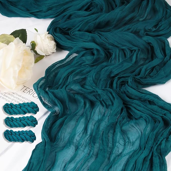 3 Pack 160 inch Teal Blue Cheesecloth Table Runner-13.3ft Long Teal Gauze Runner Sheer Cheese Cloth -Turquoise Runner for Wedding Reception, Bridal Baby Shower Birthday Decorations Graduation Party