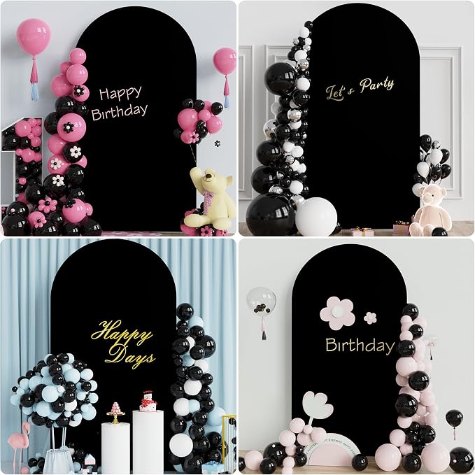 Putros Arch Backdrop Stand and Cover Set, 7.2ft, Gold Arch Stand with Black Cover, Metal Arched Background Frame for Wedding, Birthday Party, Baby Shower, Photography Decoration