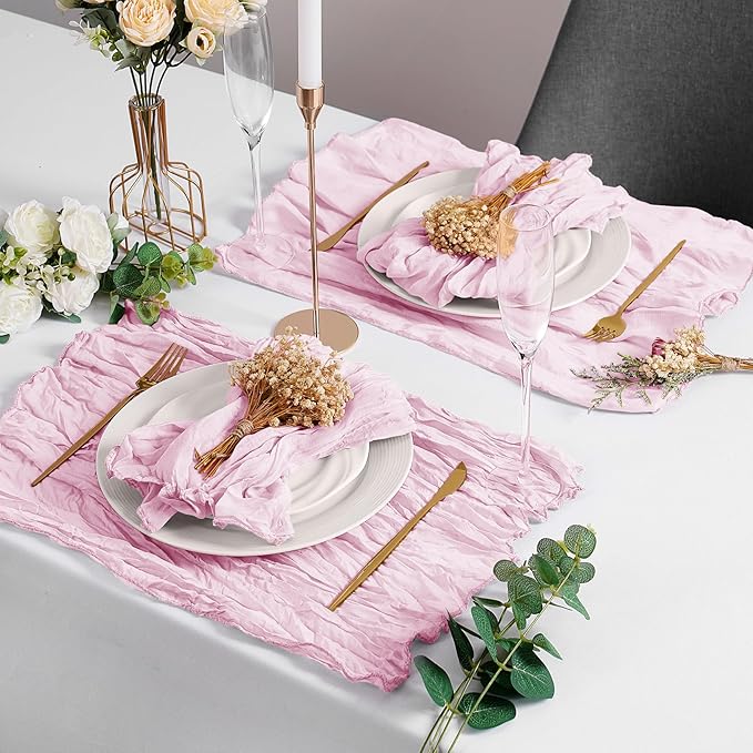 LZY 60 Pack Gauze Cheesecloth Napkins 20x20 Inch Dinner Cloth Napkins, Soft Boho Table Napkins Rustic Wrinkled Cheese Cloth Napkins Bulk for Wedding Party Baby Shower Event Decor (Pink)