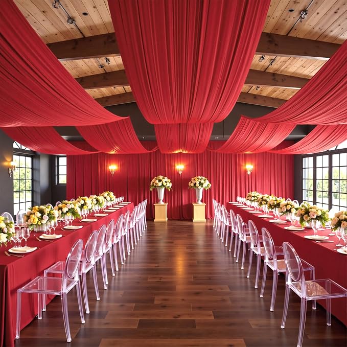 Outpain 20ftx20ft Red Backdrop Ceiling Drapes,4Panels 20ft Height Wrinkle Free Tent Draping Curtains, Fabric Drapery Ceiling Drapes for Wedding Ceremony Birthday Theme Parties with Rod Pocket