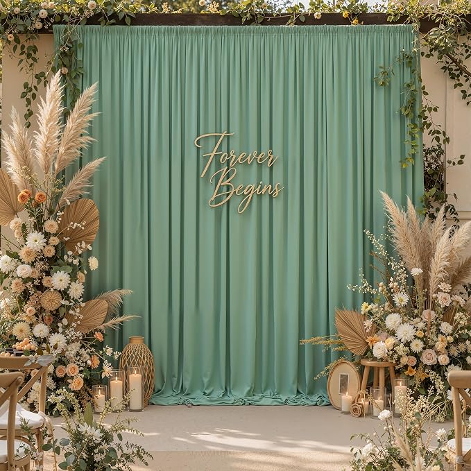 10ftx12ft Wrinkle Free Sage Green Backdrop Curtain Photo Backdrop Drapes | 2 Panels 5×12ft Height Sage Silky Polyester Fabric Back Drop Cloth for Wedding Party Birthday Photography Background Drape