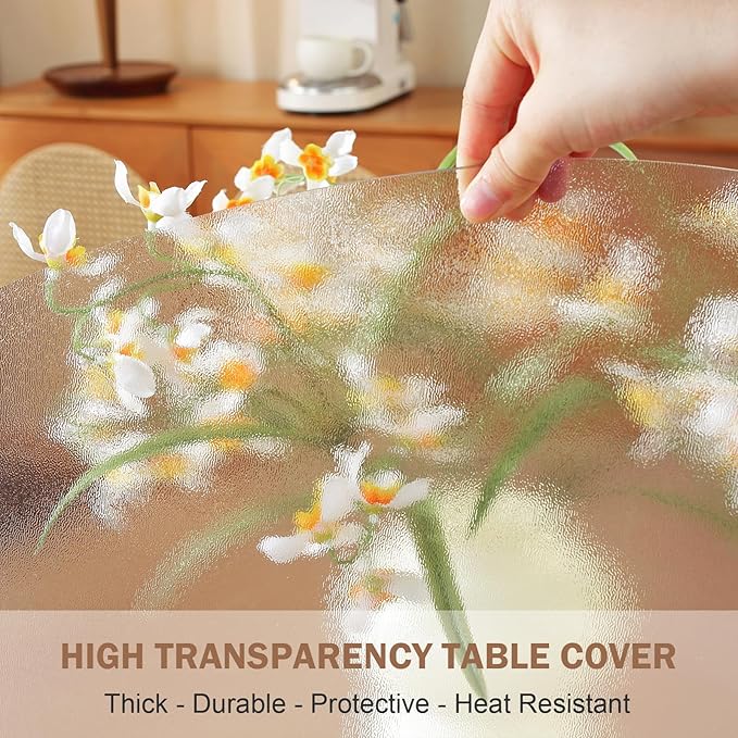 LovePads Round Frosted Table Cover Protector 44 Inch, 2mm Thick Table Protector for Dining Room, Waterproof Plastic Cover PVC Vinyl Tablecloth, Circle Tabletop Protective Pad for Furnture Surface