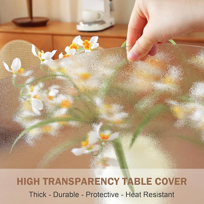 LovePads Round Frosted Table Cover Protector 41 Inch, 2mm Thick Table Protector for Dining Room, Waterproof Plastic Cover PVC Vinyl Tablecloth, Circle Tabletop Protective Pad for Furnture Surface
