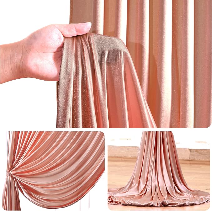 10x10 ft Rose Gold Glitter Backdrop Curtain for Parties, Wrinkle Free Glitter Photo Backdrop Drapes 2 Panels 5x10FT Shimmer Back Drop Cloth for Wedding Birthday Christmas Photography Background Decor