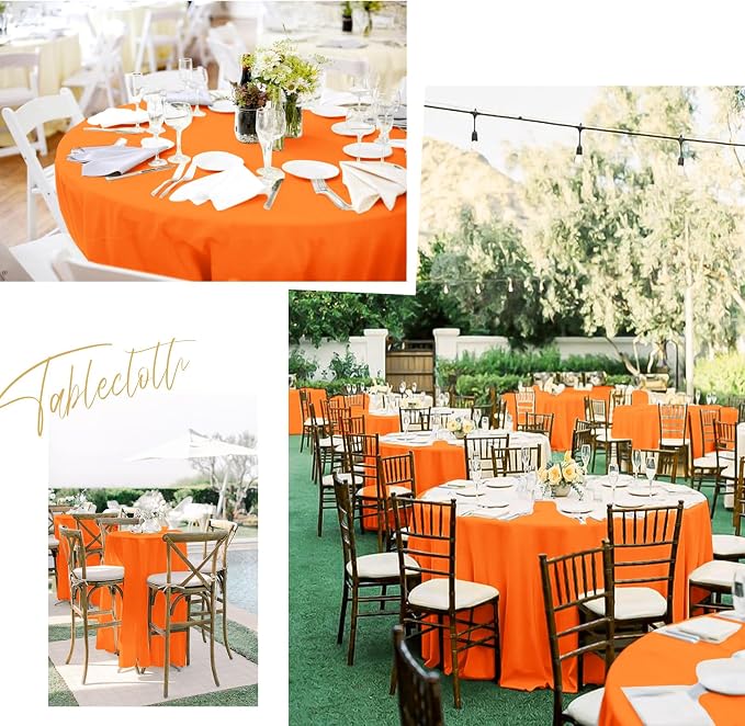 fani 10 Pack 90 Inch Round Tablecloth, Orange Polyester Fabric Table Cloth for Round Table, Stain and Wrinkle Resistant Washable Tables Cover for Wedding Party Dining Tables Buffet and Camping