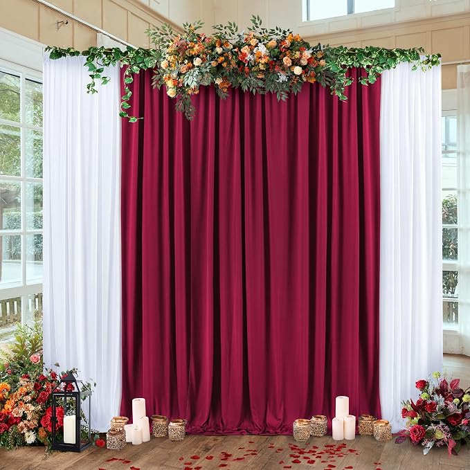 40ft×10ft Wrinkle Free Burgundy Backdrop Curtain for Parties, 8 Panels 5×10ft Soft Silky Polyester Wine Red Photo Backdrop Drapes for Wedding Birthday Christmas Photography Back Drop Cloth