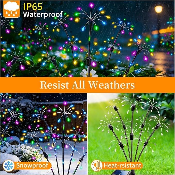 Solar Garden Lights Outdoor, 6 Pack 2-Layer Multicolor Solar Firework Lights, Waterproof Starburst Fairy Light Garden Decor for Yard Patio Pathway Lawn, Unique Gifts for Women Mom Grandma Mother's Day