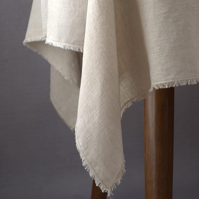 100% Pure Linen Tablecloths for Rectangle Tables with Fringe, 60x108 Inch Natural Linen Table Cloth for Wedding, Party, Easter,Thanksgiving, Christmas Indoor,Outdoor Machine Washable