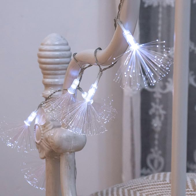 33FT 80 LED Fiber Optic Fairy String Lights Starburst Firework Light Battery Powered for Wedding, Christmas Tree, Garden, Patio, Party Decoration (White)