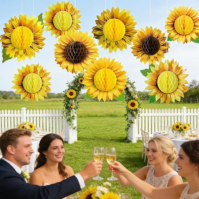 SUNBEAUTY Sunflower Party Decorations 3D Large Sunflower Birthday Honeycomb Hanging Paper Decorations Yellow Sun Flower Ceiling Wall Tissue Flowers Summer Baby Shower Classroom Bulletin Board