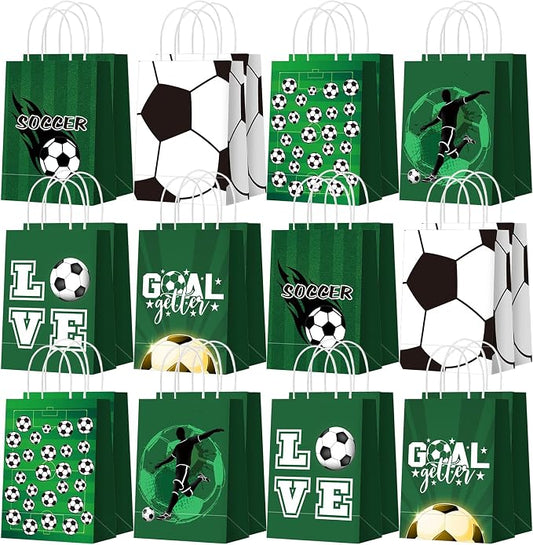 Outus 24 Pcs Soccer Party Favor Bags Sports Ball Goodie Gift Paper Bags with Handles Sports Ball Candy Treat Pouch for Sport Football Party Birthday 2026 World Soccer Decorations Supplies