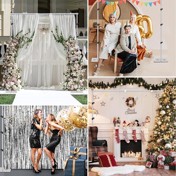 EMART Backdrop Stand, 8.5x10ft Width Adjustable Photography Background Support Poles with Heavy Duty Flat Base, Photo Metal Steel Pipe and Drape Frame Kit for Parties Birthday Wedding - Silver