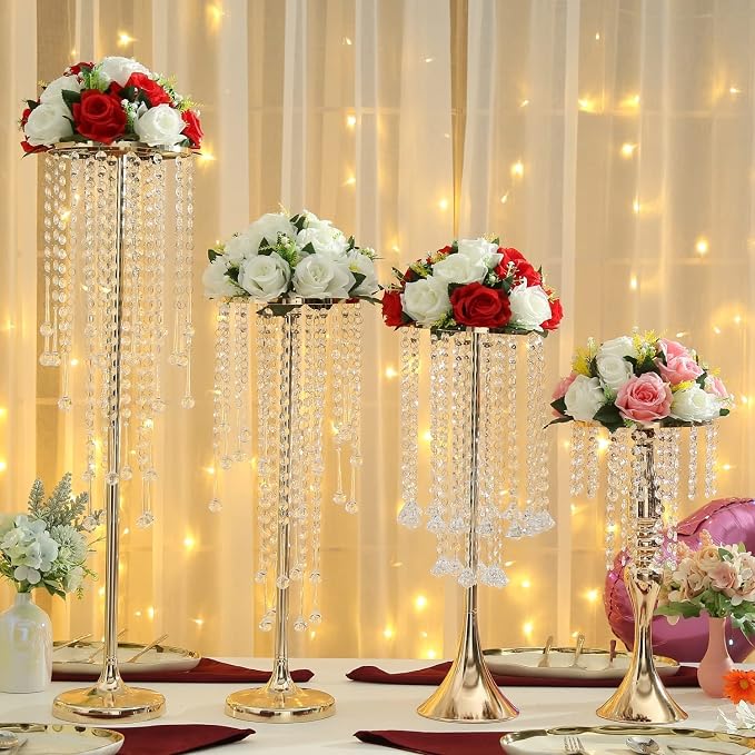 Artificial Flower Centerpieces for Tables: 2pcs of Rose Flower Balls, Flower Kissing Balls, Fake 15-head Plastic Flower Roses with Base for Birthday Party Christmas Home Wedding Decor (Red White)
