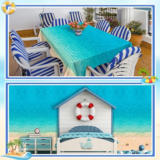Kochorie 100 Ft x 54 Inch Summer Beach Tablecloth Roll with Cutter Box Beach Themed Party Tablecover Disposable Beach Ball Plastic Tablecloth Ocean Backdrop for Summer Pool Birthday Party Supply