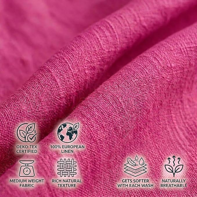 Solino Home Linen Table Runner 48 Inches - 100% Pure Linen Festive Fuchsia Table Runner 14 x 48 Inch Ideal for Dresser and Coffee Tables, Mothers Day, Spring, Summer - Diana Medium Weight