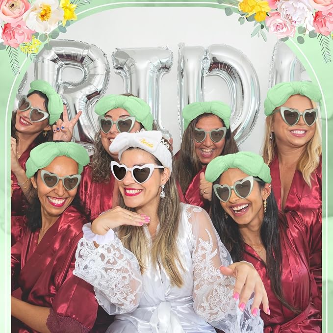 Geiserailie 36 Pcs Bachelorette Party Accessories 12 Bride Spa Headbands 12 Bridesmaid Scrunchies Ties 12 Bachelorette Sunglasses Bridesmaids Proposal Gifts for Wedding Party Favors (Green)