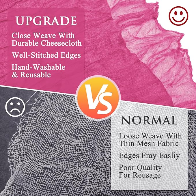 6PCS Table Runner Cheesecloth 10FT Deep Pink Boho Gauze Cheese Cloth Rustic Sheer Table Runners for Wedding Birthday Bridal Baby Shower Party Decoration