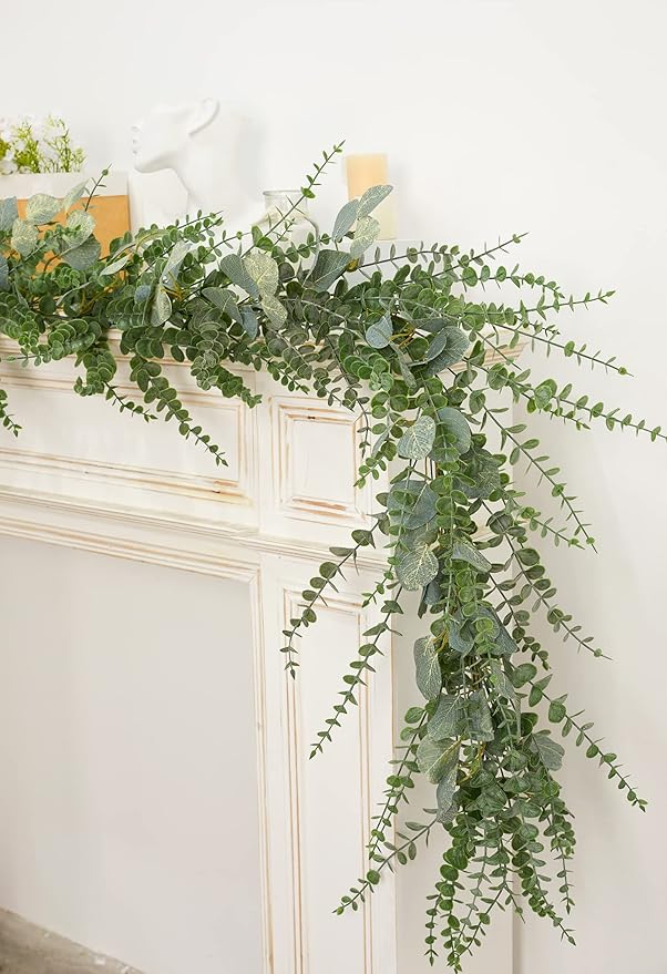 9 FT Eucalyptus Greenery Garlands for Table, Artificial Long Greenery Garlands, Spring Green Eucalyptus Garland for Wedding, Mantle, Party, Home Decor