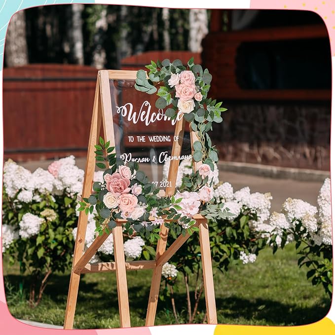 2 Pcs Wedding Arch Decorations - Reusable Artificial Hanging Flowers Floral Swag Greenery Garland for Wedding Welcome Sign Backdrop Bridal Ceremony Reception Backdrop Decoration(Beige)