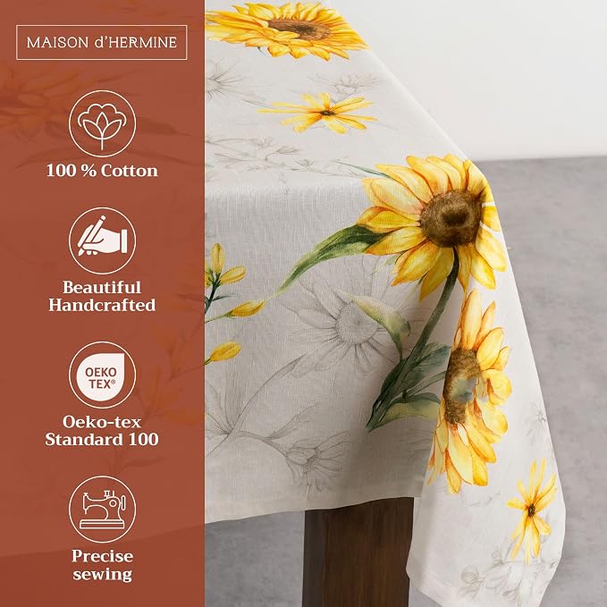 Maison d' Hermine Table Cloth Square Table 100% Cotton 60 x 60 Inches Tablecloth Reusable Decorative for Dining Kitchen Room Farmhouse Party Home Hotel Restaurant Spring Summer - Candice