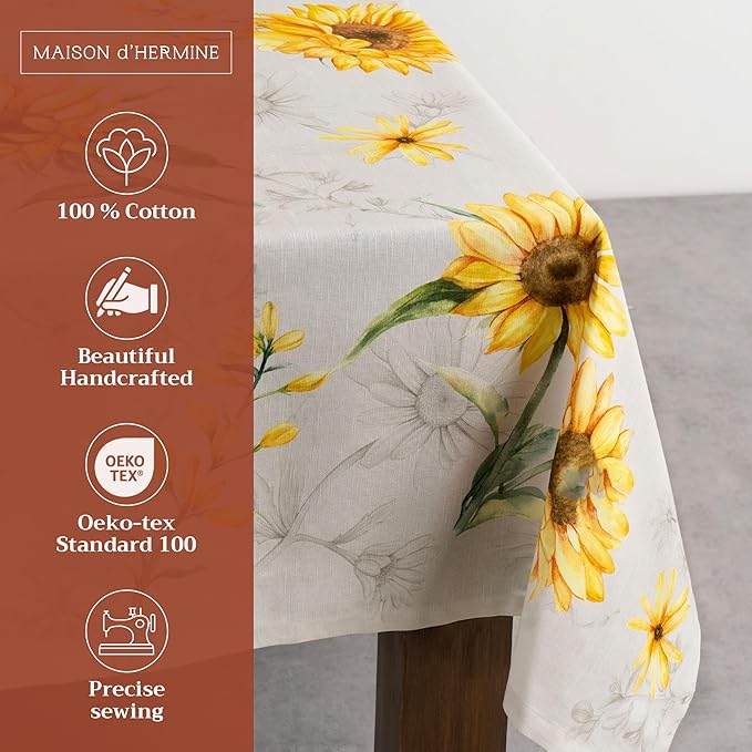 Maison d' Hermine Table Cloth Rectangle Table 100% Cotton 60 x 120 Inches Tablecloth Reusable Decorative for Dining Kitchen Room Farmhouse Party Home Hotel Restaurant Spring Summer - Candice