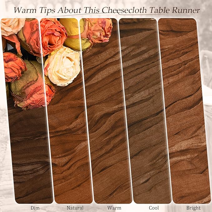 10 Pack Brown Cheesecloth Table Runner 17x108 Inch Semi Sheer Boho Rustic Gauze Cheese Cloth Table Runners for Wedding Party Birthday Baby Shower Home Décor