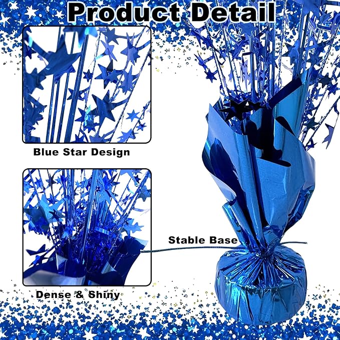 12 Pcs Metallic Foil Spray Centerpiece Party Star Table Decoration Brust Glitter Table Topper Decor for Birthday Graduation Holiday Christmas Dining Celebration New Year Party Supplies, Blue