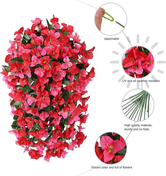 Faux Bougainvillea Artificial Flowers Plants for Outdoors Outside Decoration, 2 pcs Fake Flowers Realistic UV Resistant Silk Long Trailing Vines for Front Door Porch Planter Urn Patio Balcony Yard,Mix